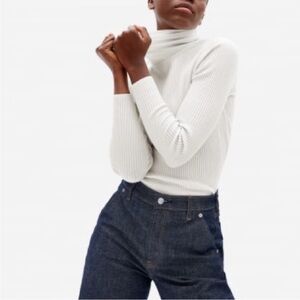Everlane The Italian Merino Rib Turtleneck White Sweater Wool Blend Small
